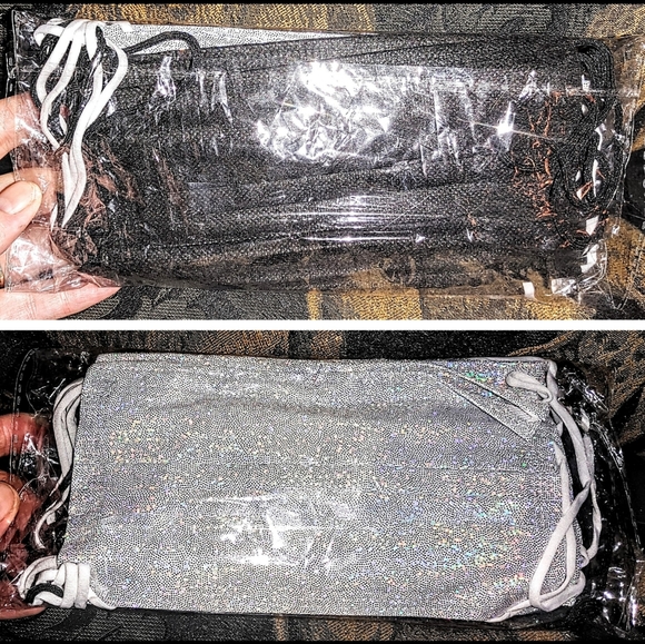 10 Medical Masks ( 5 Black Masks / 5 Brilliant Sparkly Silver Masks) - Picture 3 of 3